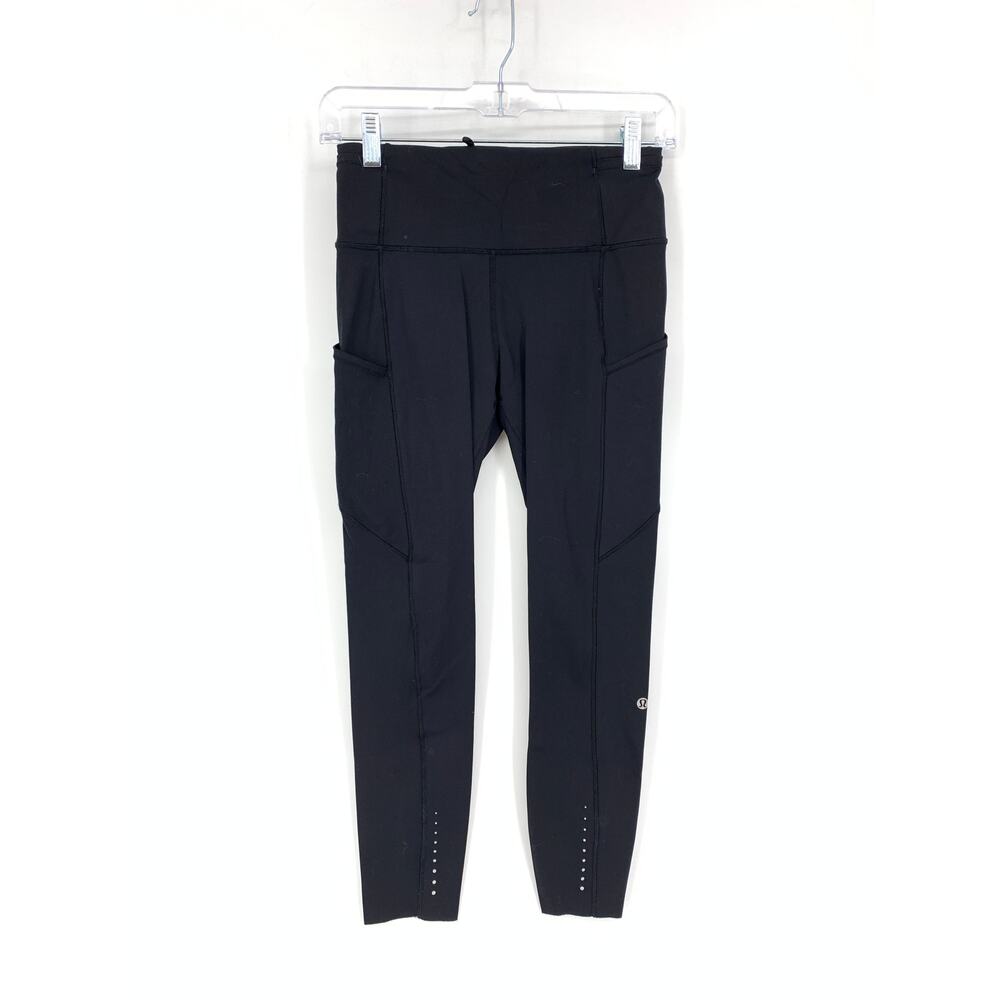 Lululemon Tight Active Leggings Women's Size 6 Black Side Pockets *FLAW